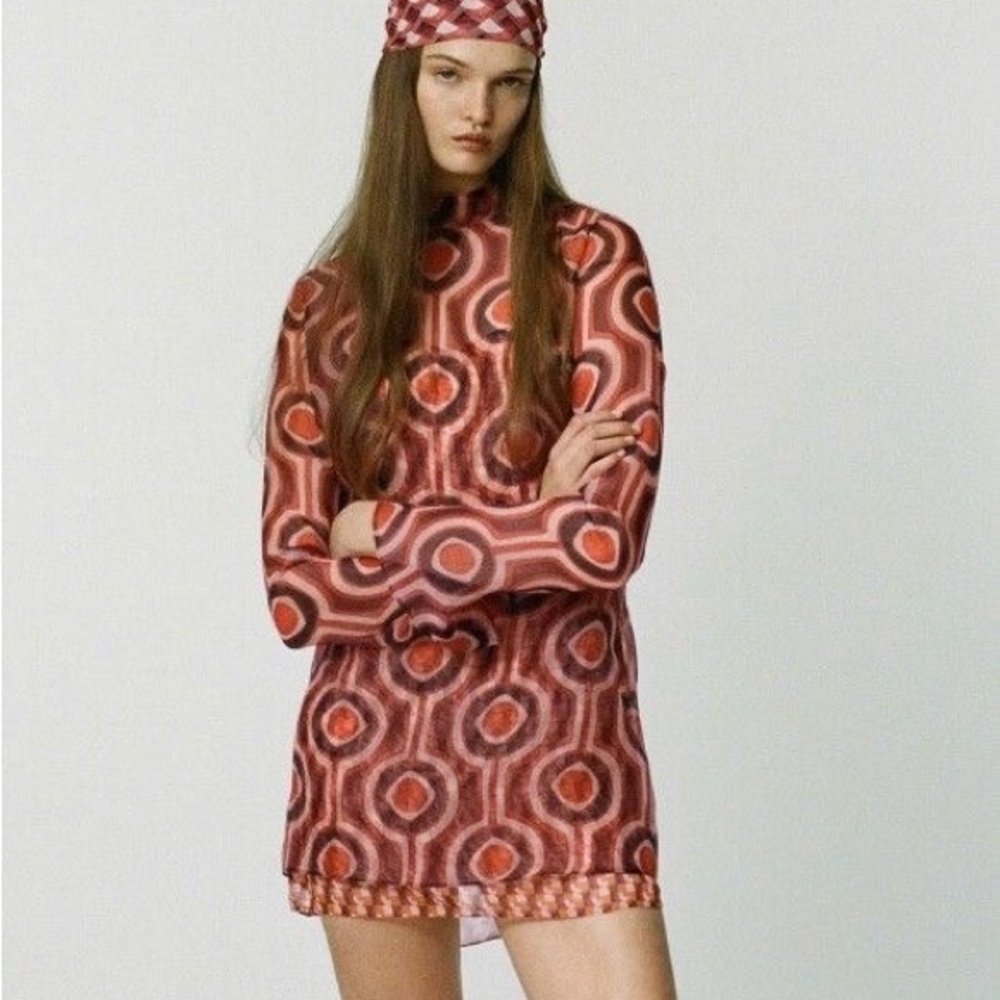 Zara Geometric Patterned Red Dress